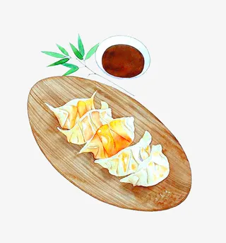 手绘饺子和醋png免抠
