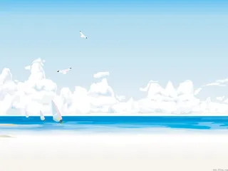 卡通手绘蓝色海水海鸥帆船海报背景
