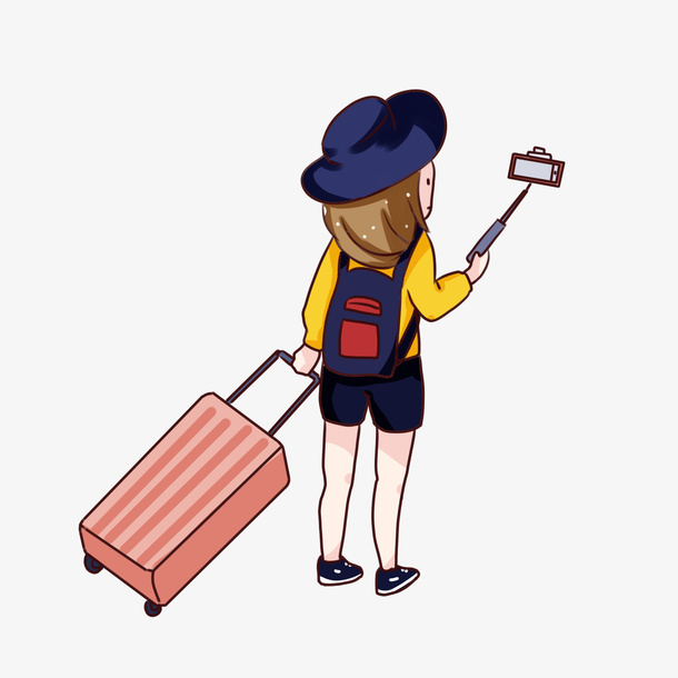 手绘卡通国庆节旅行自拍免抠