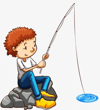 小孩钓鱼免抠