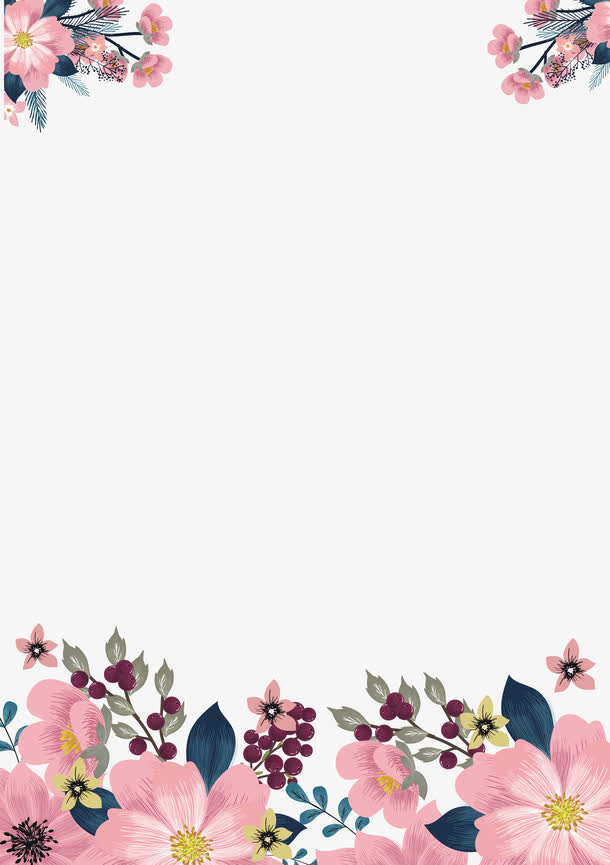 手绘粉色花朵边框免抠