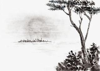 水墨山水树免抠