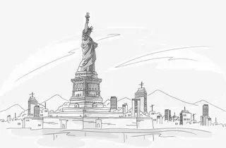 自由女神铅笔画免抠