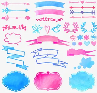 水彩箭头和丝带免抠