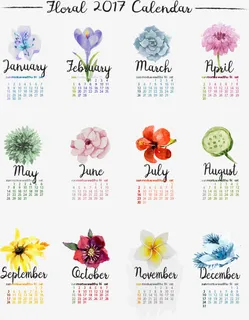 浪漫花朵新年日历免抠