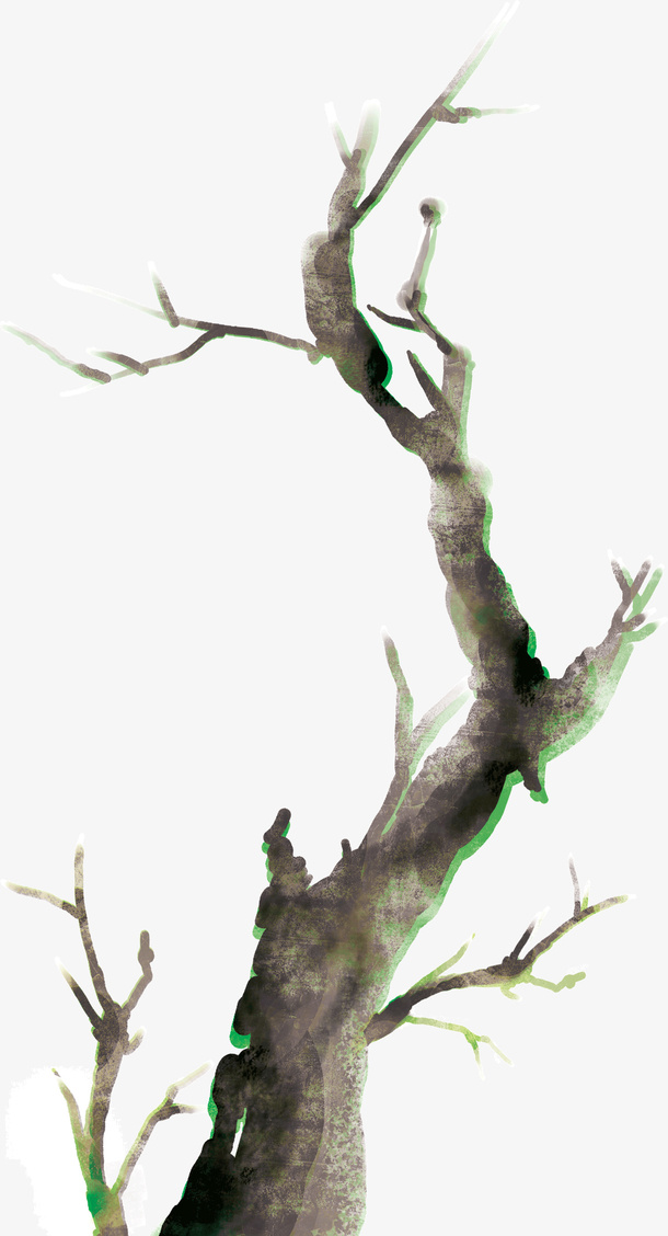 水墨画描绘枯枝免抠