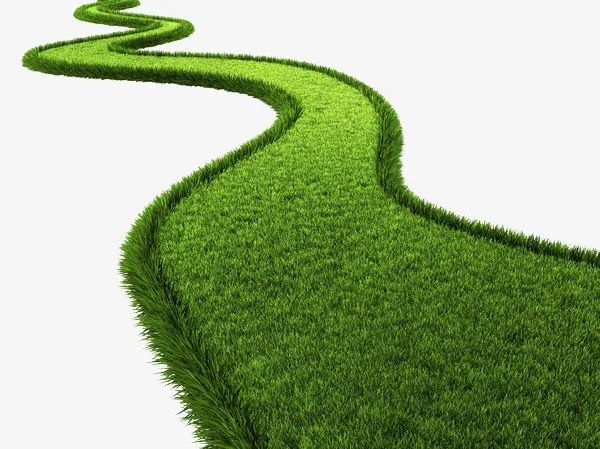 手绘绿色草地弯道免抠