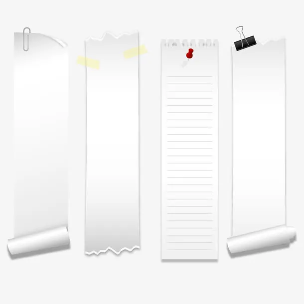 4款白色卷边记事条矢量素材免抠