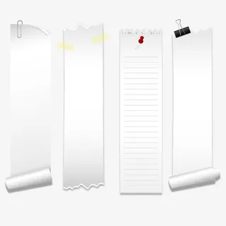 4款白色卷边记事条矢量素材免抠