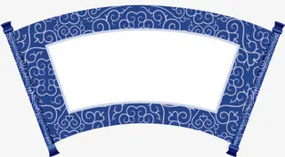 蓝色扇形画卷免抠