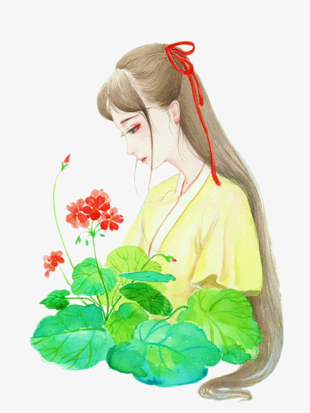 美女手里的荷花免抠