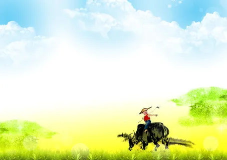 手绘卡通春天踏青清明节海报背景素材高清