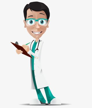 卡通手绘穿白袍戴眼镜写字医生免抠