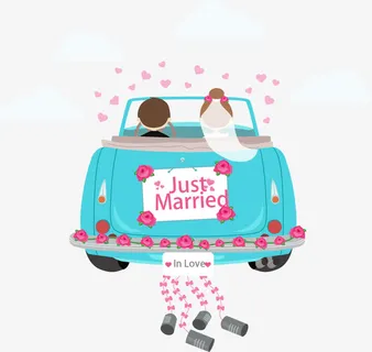 矢量卡通婚车免抠