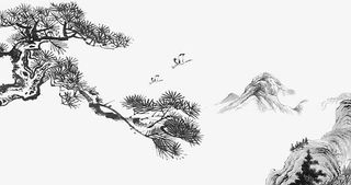 毛笔手绘水墨松树png免抠