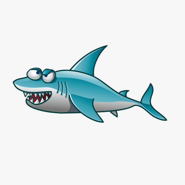 手绘卡通邪恶鲨鱼免抠