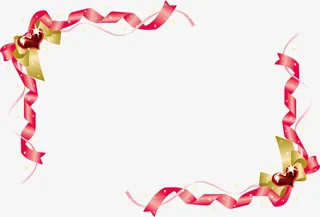 粉色情人节爱心绸带框架免抠
