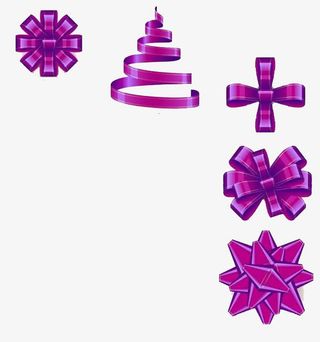紫色渐变色丝带组合免抠