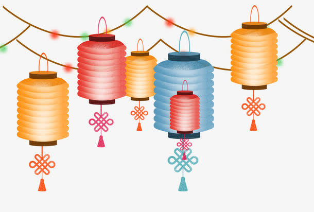 手绘装饰新年灯笼素材免抠