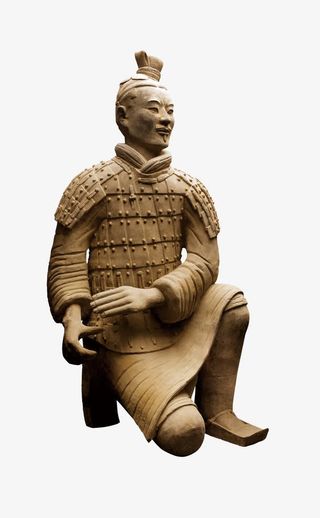 单膝下跪兵马俑免抠