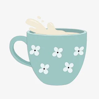 蓝色卡通茶杯插画吓免抠