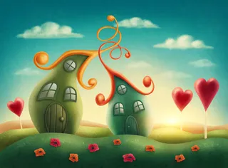 爱心与卡通房子免抠