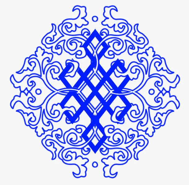 蓝色蒙古花纹矢量免抠