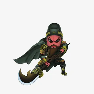 卡通挥舞青龙偃月刀的关羽素材免抠