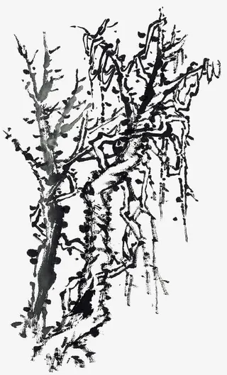 手绘水墨树干免抠