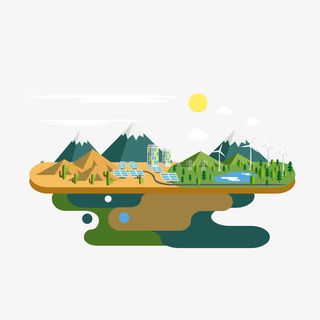 矢量茂密树林山丘发电厂免抠