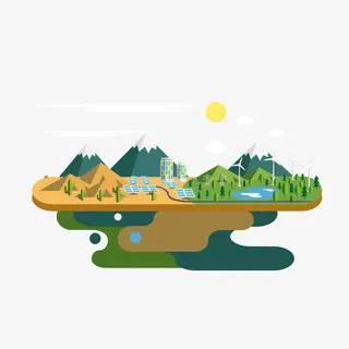 矢量茂密树林山丘发电厂免抠