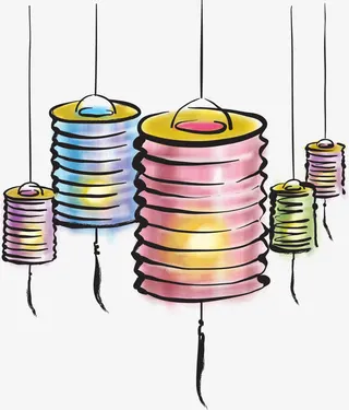 彩色手绘灯笼免抠