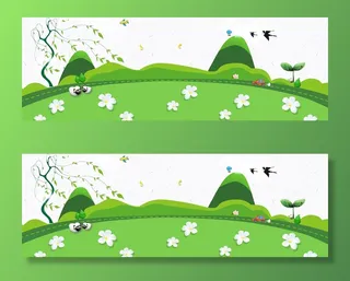 二十四节气立春绿色简约手绘banner高清卡通手绘背景