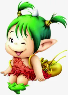 可爱春天设计绿色头发女孩免抠