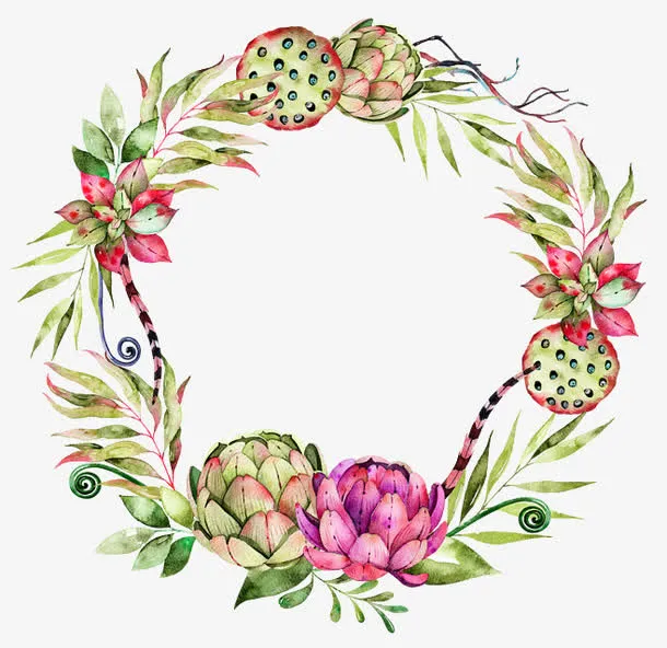 水彩花环免抠