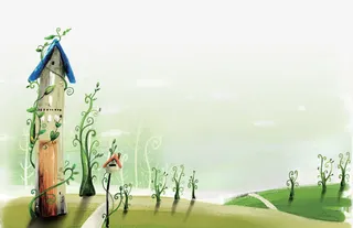 高塔森林小路卡通背景