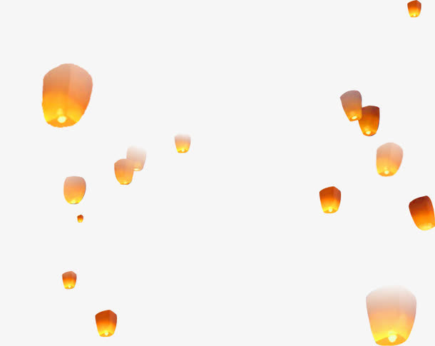 黄色中国风孔明灯漂浮素材免抠