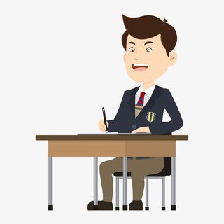 坐在课桌写作业的校服男生免抠