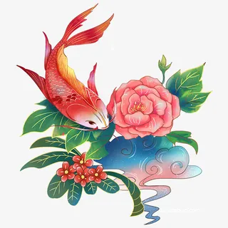 手绘锦鲤素材免抠