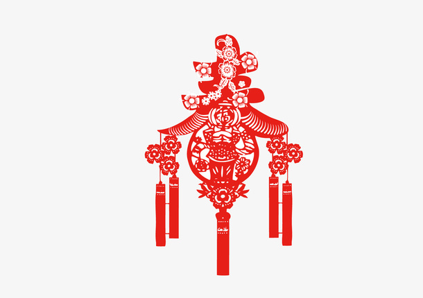 中国风红色春节剪纸设计元素免抠