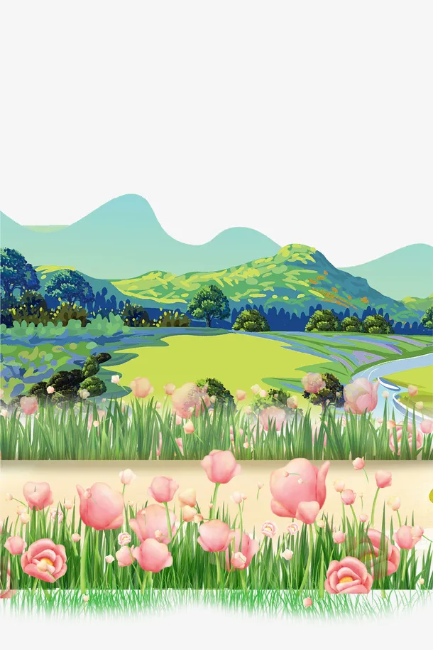绿色清新春暖花开风景免抠免抠