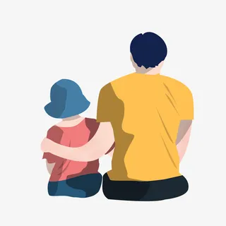 父子坐着的背影元素免抠