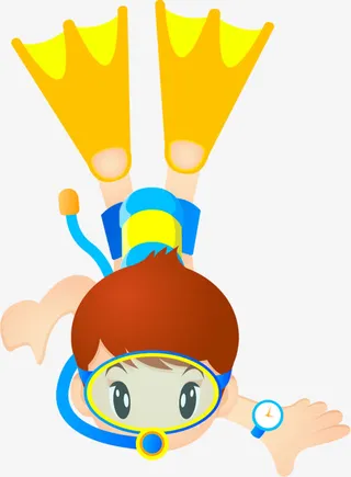 夏日卡通小男孩游泳图免抠