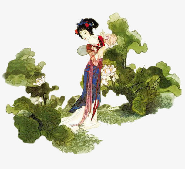 荷花从里的美人免抠