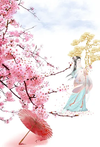 樱花美女拼图免抠