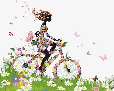 春天彩色花朵蝴蝶免抠