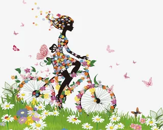 春天彩色花朵蝴蝶免抠