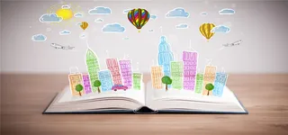 创意书本彩色大楼海报背景高清