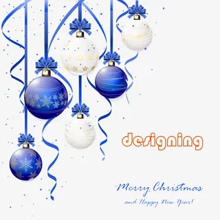 蓝色和白色圣诞球免抠