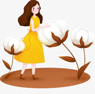 秋天棉花和女孩人物免抠